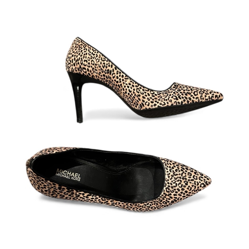 Michael Kors Dorothy Flex Pointed Toe Leopard Print Calf Hair Heels Size 9